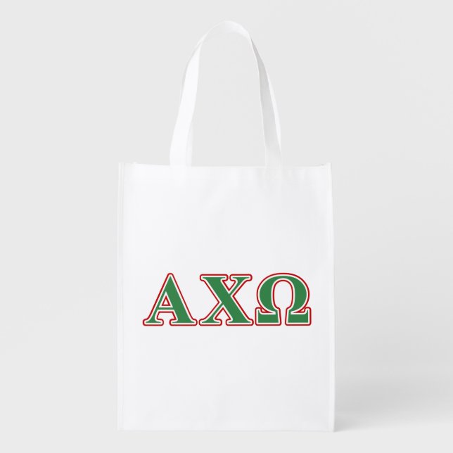 Alphi Chi Omega Green and Red Letters Reusable Grocery Bag (Front)
