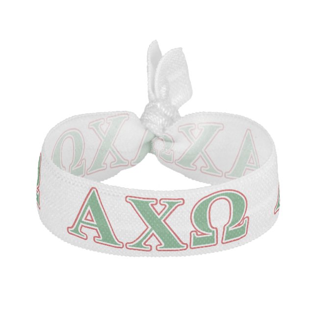 Alphi Chi Omega Green and Red Letters Ribbon Hair Tie (Front)