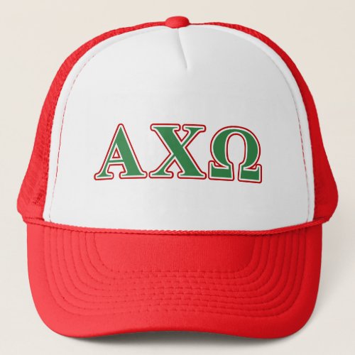 Alphi Chi Omega Green and Red Letters Trucker Hat