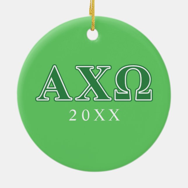 Alphi Chi Omega Green Letters Ceramic Ornament (Back)