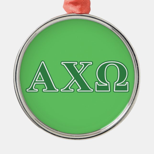 Alphi Chi Omega Green Letters Metal Ornament (Front)