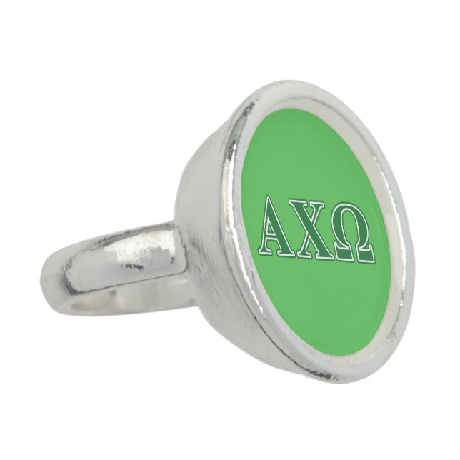 Alphi Chi Omega Green Letters Ring (Side)