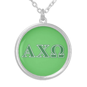 Alphi Chi Omega Green Letters Silver Plated Necklace
