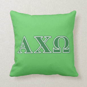 Alphi Chi Omega Green Letters Throw Pillow