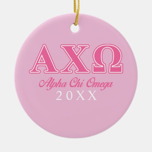 Alphi Chi Omega Pink Letters Ceramic Ornament