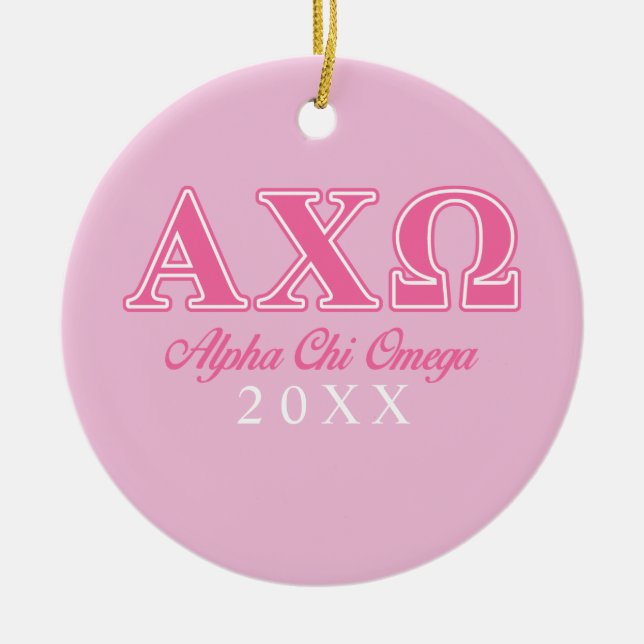 Alphi Chi Omega Pink Letters Ceramic Ornament (Front)