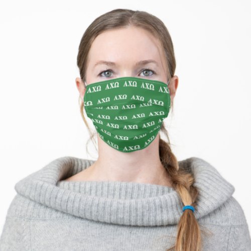 Alphi Chi Omega White and Green Letters Adult Cloth Face Mask