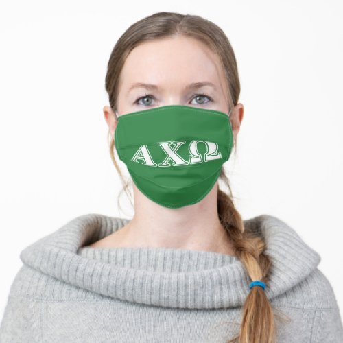 Alphi Chi Omega White and Green Letters Adult Cloth Face Mask