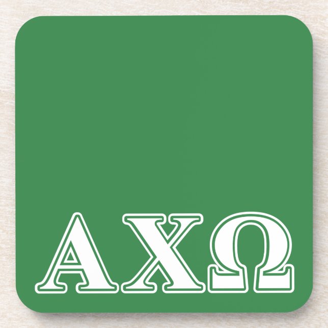 Alphi Chi Omega White and Green Letters Beverage Coaster (Front)