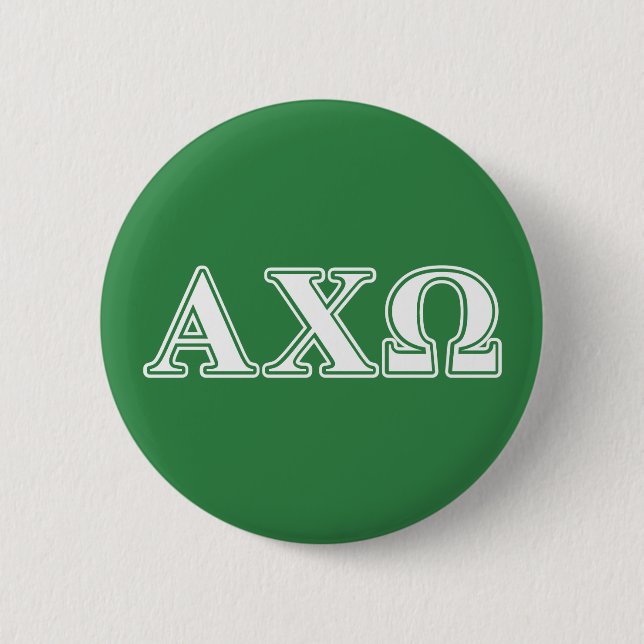 Alphi Chi Omega White and Green Letters Button (Front)