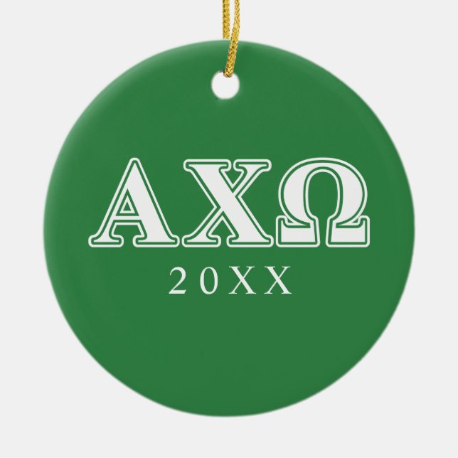 Alphi Chi Omega White and Green Letters Ceramic Ornament (Front)