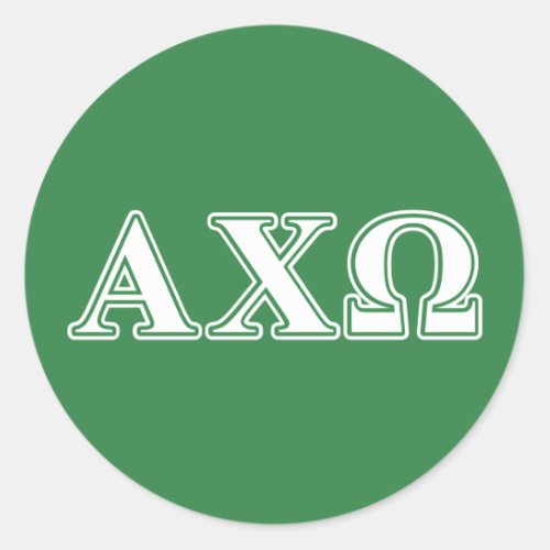 Alphi Chi Omega White and Green Letters Classic Round Sticker