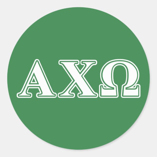 Alphi Chi Omega White and Green Letters Classic Round Sticker (Front)