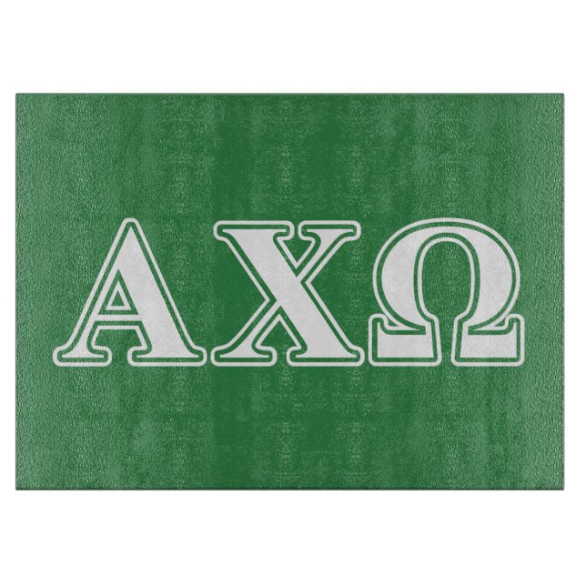 Alphi Chi Omega White and Green Letters Cutting Board (Front)