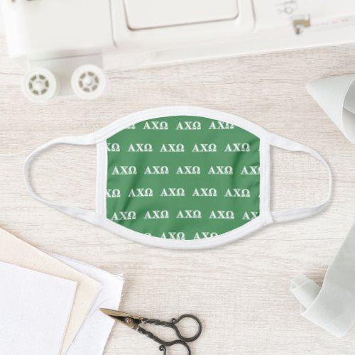 Alphi Chi Omega White and Green Letters Face Mask