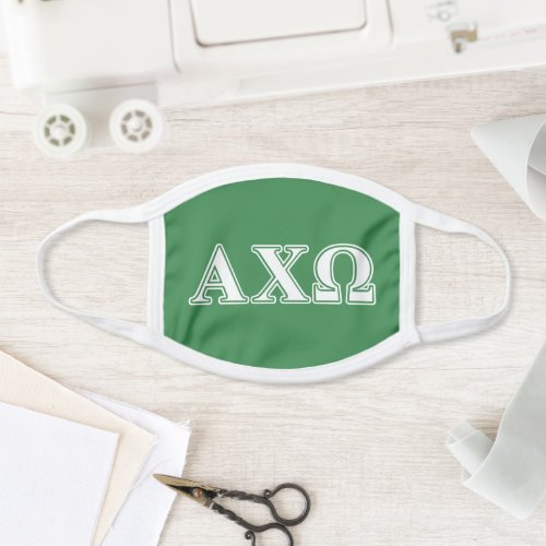 Alphi Chi Omega White and Green Letters Face Mask