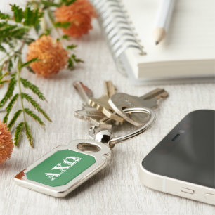 Alphi Chi Omega White and Green Letters Keychain