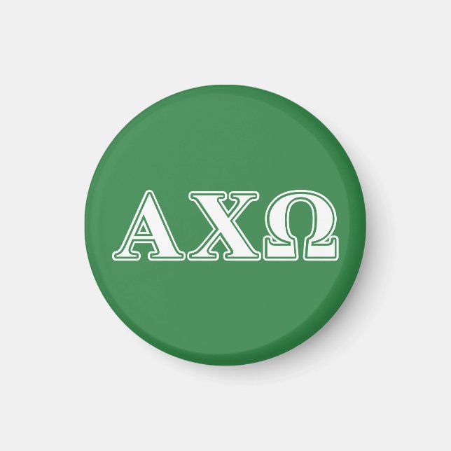 Alphi Chi Omega White and Green Letters Magnet (Front)