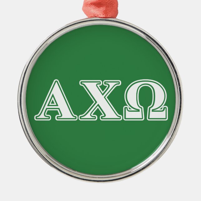 Alphi Chi Omega White and Green Letters Metal Ornament (Front)
