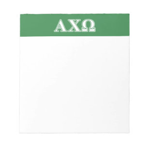 Alphi Chi Omega White and Green Letters Notepad