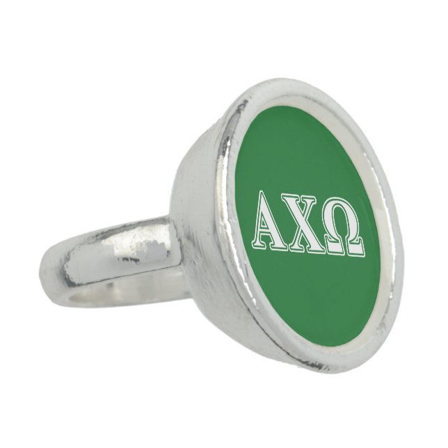 Alphi Chi Omega White and Green Letters Ring (Side)