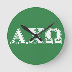 Alphi Chi Omega White and Green Letters Round Clock
