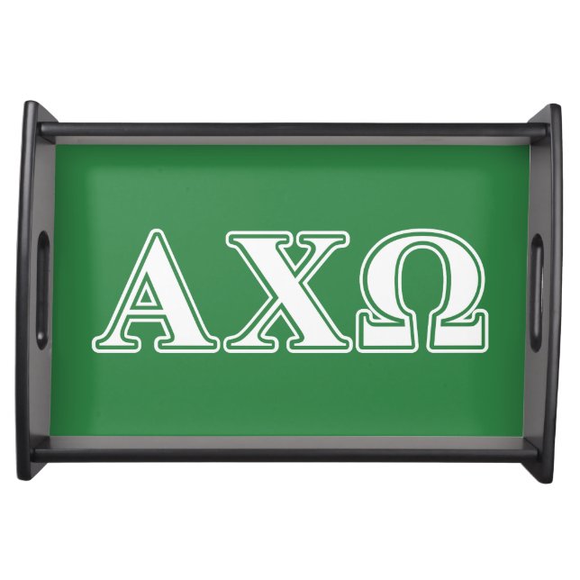 Alphi Chi Omega White and Green Letters Serving Tray (Front)