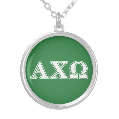 Alphi Chi Omega White and Green Letters Silver Plated Necklace