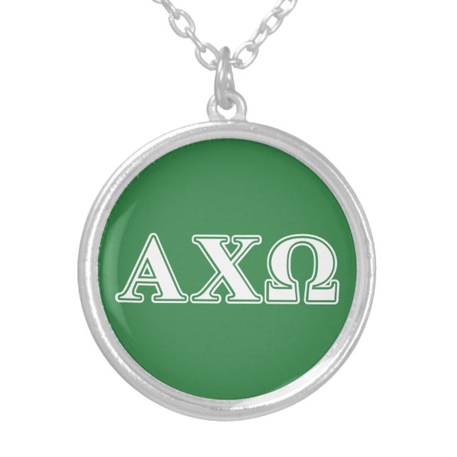Alphi Chi Omega White and Green Letters Silver Plated Necklace (Front)