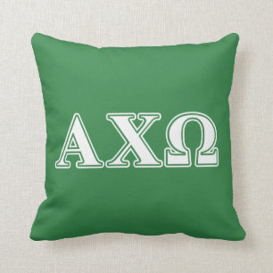 Alphi Chi Omega White and Green Letters Throw Pillow