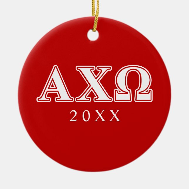 Alphi Chi Omega White and Red Letters Ceramic Ornament (Front)