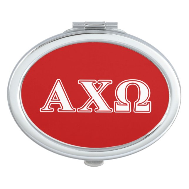 Alphi Chi Omega White and Red Letters Compact Mirror (Front)