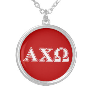 Alphi Chi Omega White and Red Letters Silver Plated Necklace