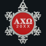 Alphi Chi Omega White and Red Letters Snowflake Pewter Christmas Ornament<br><div class="desc">Check out these official Alpha Chi Omega designs! Personalize your own Greek merchandise on Zazzle.com! Click the Customize button to insert your own name, class year, or club to make a unique product. Try adding text using various fonts & view a preview of your design! Zazzle's easy to customize products...</div>