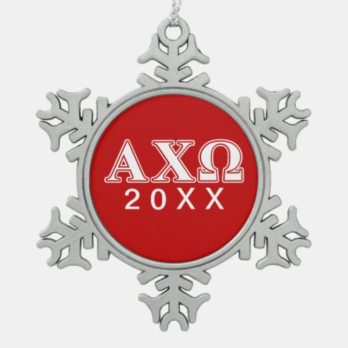 Alphi Chi Omega White and Red Letters Snowflake Pewter Christmas Ornament