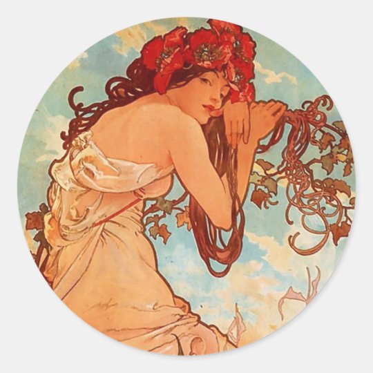 Alphons Mucha Summer Classic Round Sticker