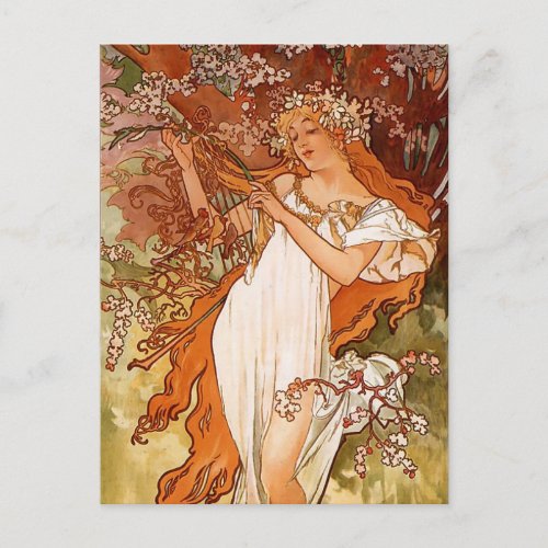 Alphons Mucha - The four season - Spring Postcard Alphons Mucha - The four season - Spring Postcard