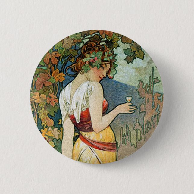 Alphonse (Alfons) Mucha: Cognac - Art Nouveau Button (Front)