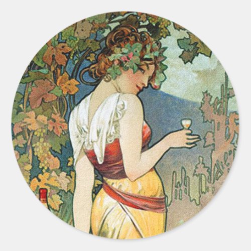 Alphonse Alfons Mucha Cognac _ Art Nouveau Classic Round Sticker