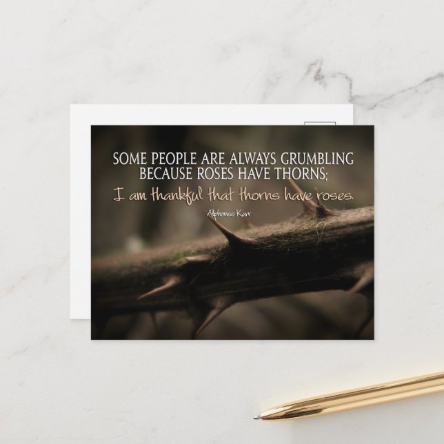 Alphonse Karr Inspirational Quote "Roses & thorns" Postcard (Front/Back In Situ)