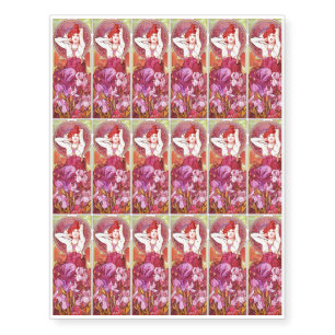 Alphonse Mucha Amethyst Floral Vintage Art Nouveau Temporary Tattoos