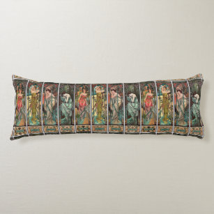 Alphonse Mucha art, art nouveau,vintage,females,be Body Pillow