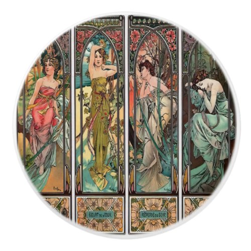 Alphonse Mucha art art nouveauvintagefemalesbe Ceramic Knob