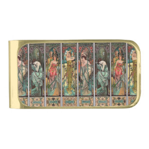 Alphonse Mucha art, art nouveau,vintage,females,be Gold Finish Money Clip