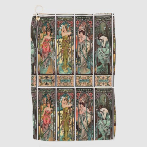 Alphonse Mucha art art nouveauvintagefemalesbe Golf Towel