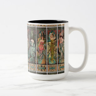 Alphonse Mucha art, art nouveau,vintage,females,be Two-Tone Coffee Mug