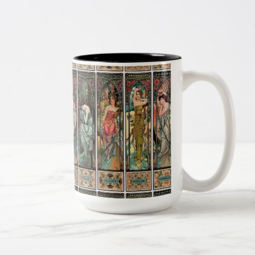 Alphonse Mucha art art nouveauvintagefemalesbe Two_Tone Coffee Mug
