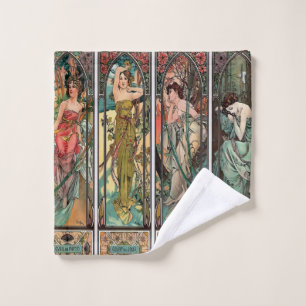 Alphonse Mucha art, art nouveau,vintage,females,be Wash Cloth