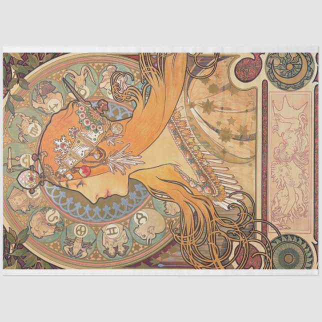Alphonse Mucha Art Deco Art Nouveau Decoupage Tissue Paper (Front)