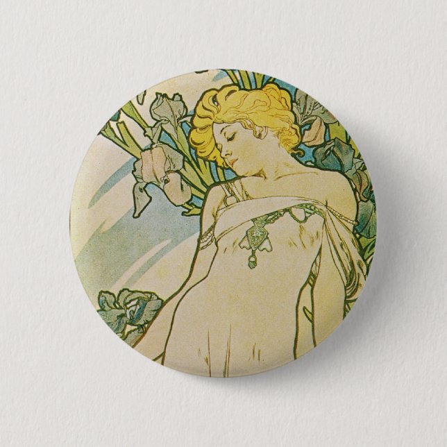 Alphonse Mucha Art Deco Button (Front)